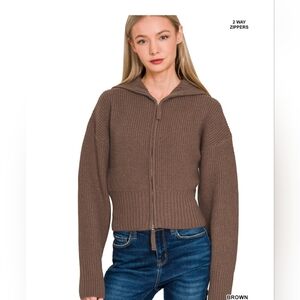 Brown Zippered Women's Sweater